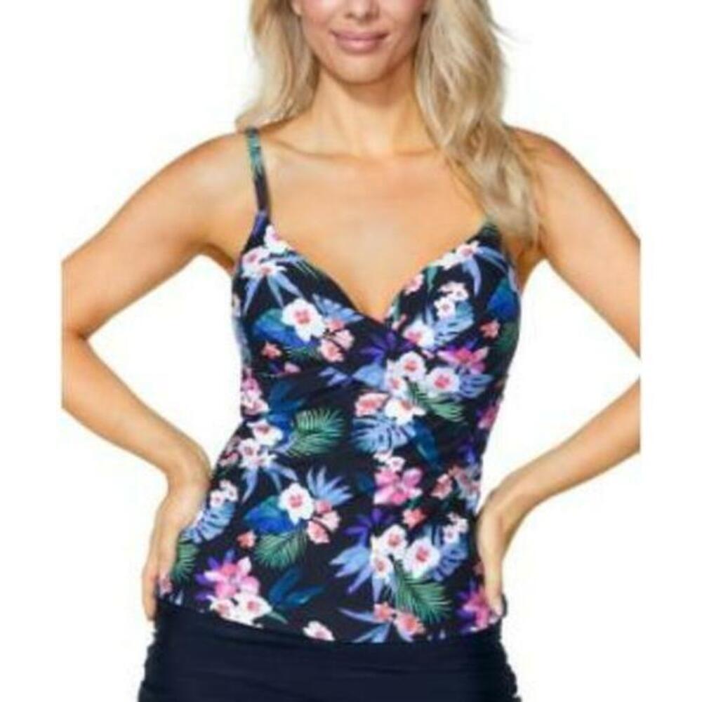 Island Escape Women's Multicolor Printed Underwire Tankini Swim Top 16 NWT